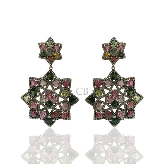 Diamond and Multi Tourmaline Silver Earrings