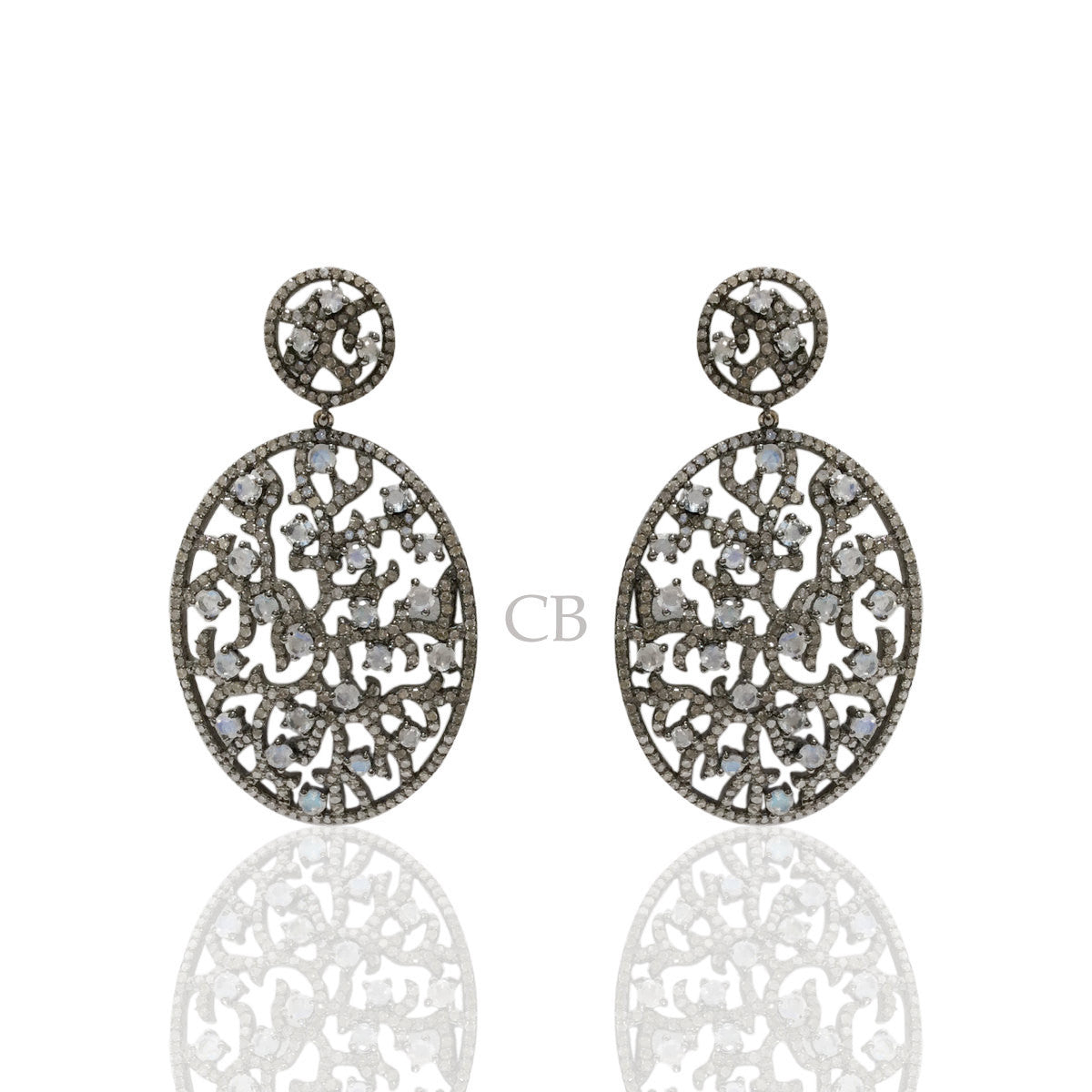 Rainbow Moon Stone Diamond Earring