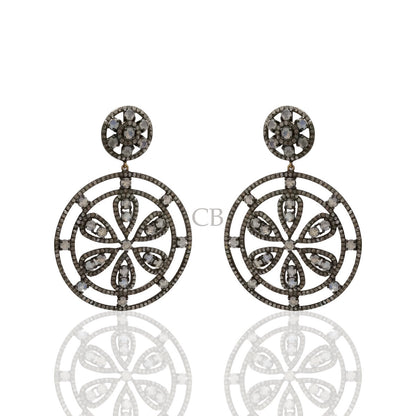 Diamond and Silver White Rainbow Moon Stone Black Rhodium Finish Earring