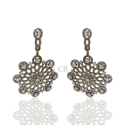 Diamond and Silver White Rainbow Moon Stone Black Rhodium Finish Earring