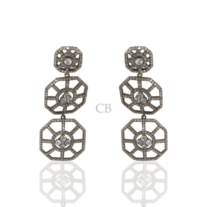 Diamond and Rainbow Moonstone Earring