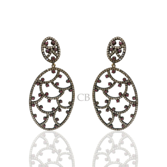 Diamond and Silver Ruby Black Rhodium Finish Earrings