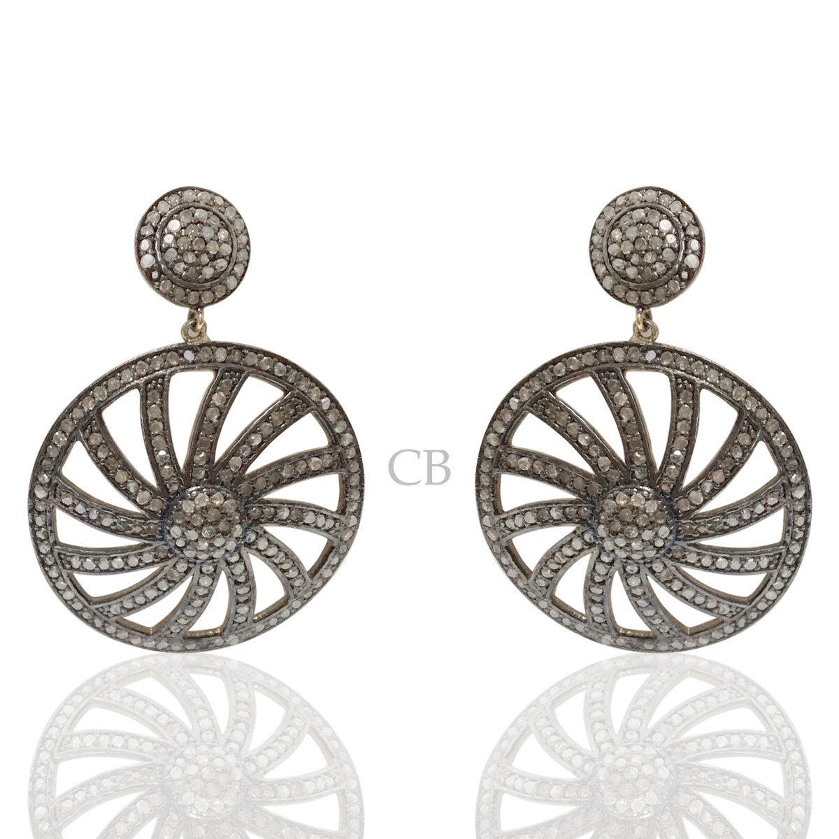 Diamond and Silver Black Rhodium Finish Earrings