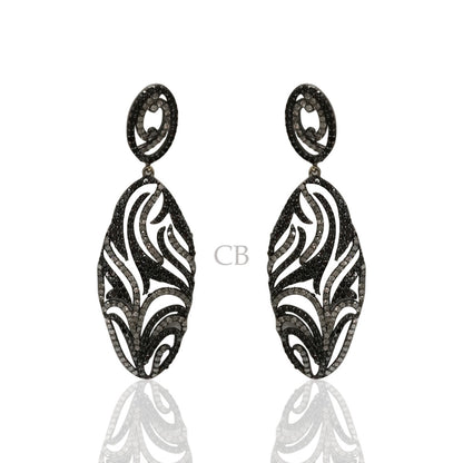 Diamond and Silver Black Rhodium Finish Earrings