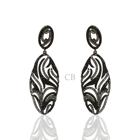 Diamond and Silver Black Rhodium Finish Earrings