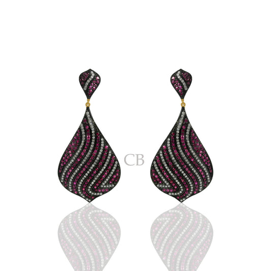 Diamond And Ruby Drop Shape Earrings
