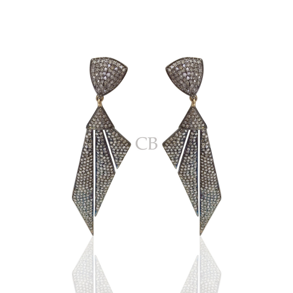 Diamond and Silver Black Rhodium Finish Earrings