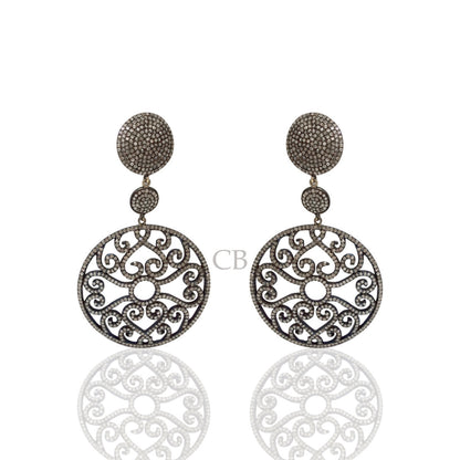 Diamond and Silver Black Rhodium Finish Earrings