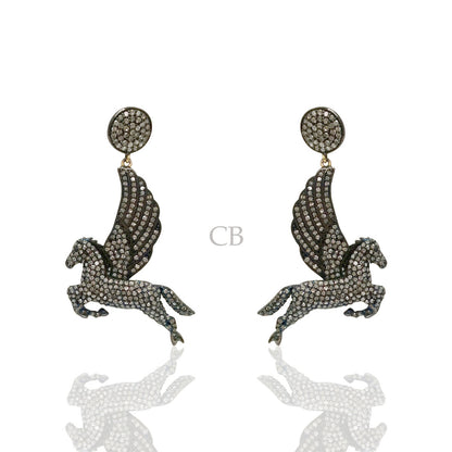 Diamond and Silver Black Rhodium Finish Earrings