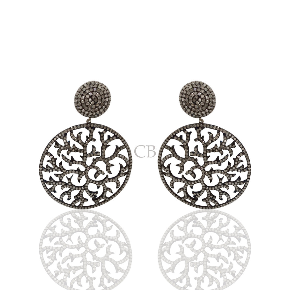 Diamond and Silver Black Rhodium Finish Earrings