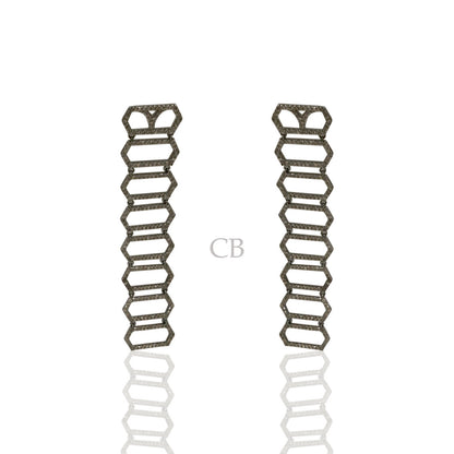 Diamond and Silver Black Rhodium Finish Earring.