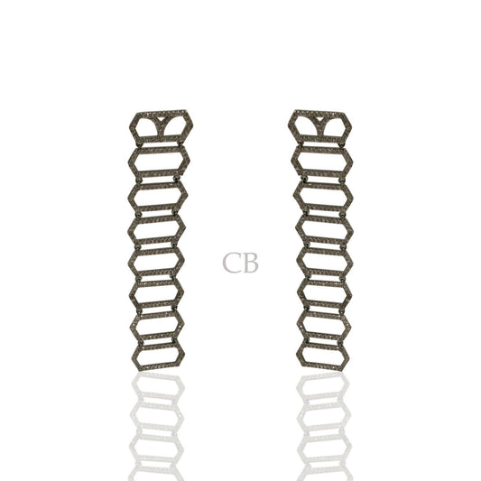 Diamond and Silver Black Rhodium Finish Earring.