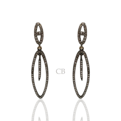Diamond and Silver Black Rhodium Finish Earring.