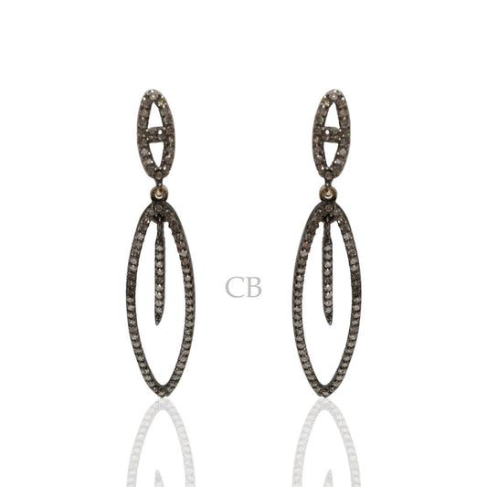 Diamond and Silver Black Rhodium Finish Earring.