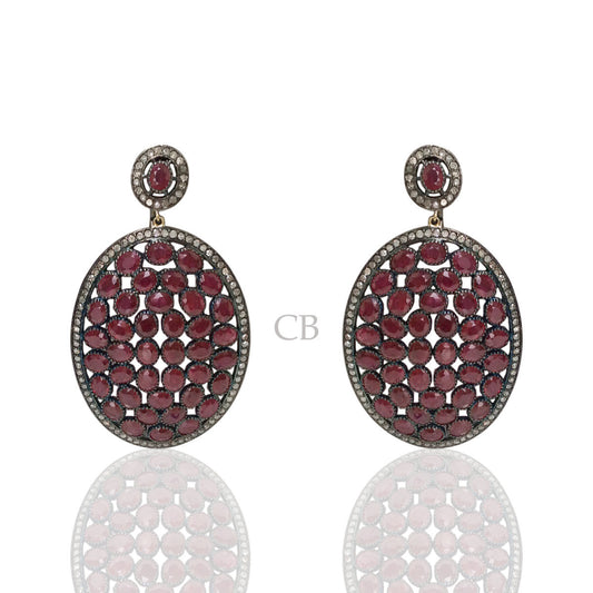Diamond and Silver Ruby Black Rhodium Finish Earring