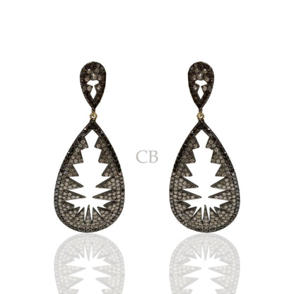 Diamond and Silver Black Rhodium Finish Earring.
