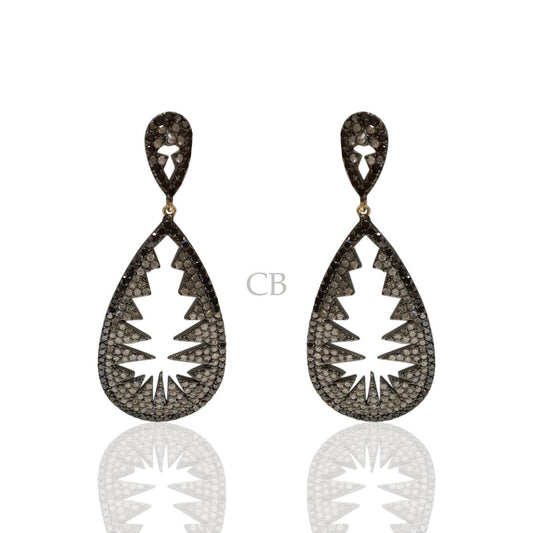 Diamond and Silver Black Rhodium Finish Earring.