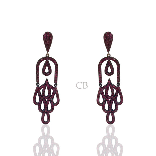 Silver Ruby Black Rhodium Finish Earring.