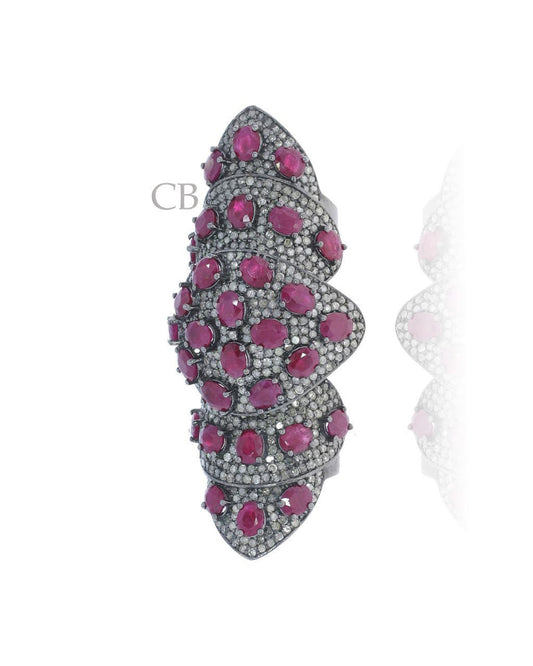 Diamond and Silver Ruby Stone Black Rhodium Finish Rings