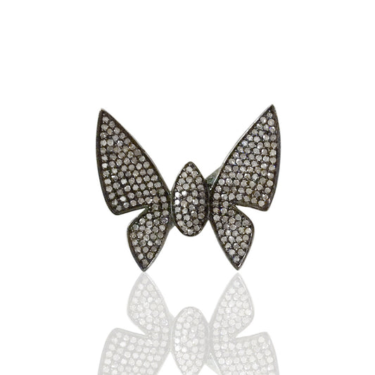 Butterfly Diamond and Silver Black Rhodium Finish Rings