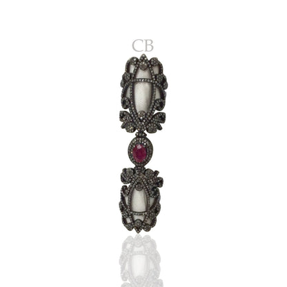 Diamond and Silver Ruby Stone Black Rhodium Finish Rings .