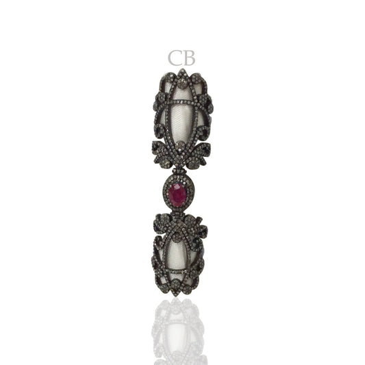 Diamond and Silver Ruby Stone Black Rhodium Finish Rings .