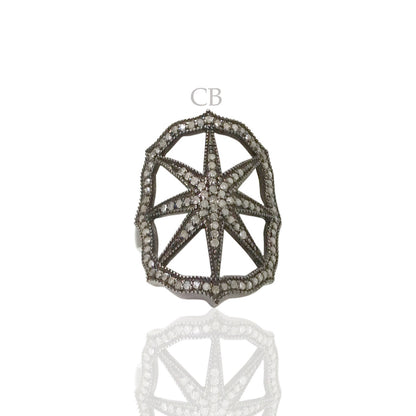 Diamond and Silver Black Rhodium Finish Ring