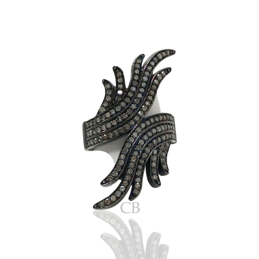 Diamond and Silver Black Rhodium Finish Ring