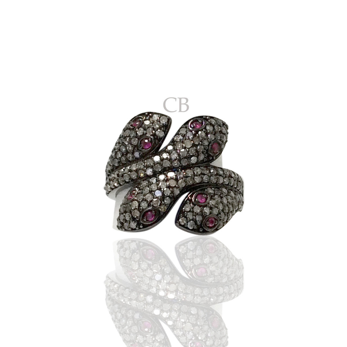 Snake Diamond and Silver Black Rhodium Finish Rings