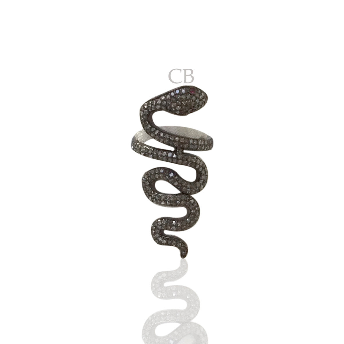 Snake Diamond and Silver Ruby Black Rhodium Finish Rings