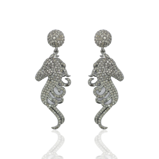 Sea Horse Design Diamond Black Rhodium Finish Earring.
