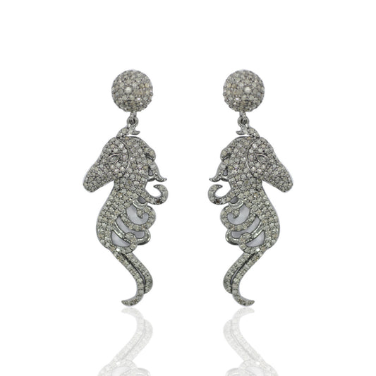 Sea Horse Design Diamond Black Rhodium Finish Earring.