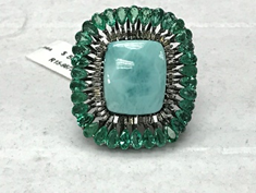Larimar and Diamond Ring with Emerald