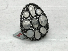Opal Embedded Diamond Ring Droplet Shape