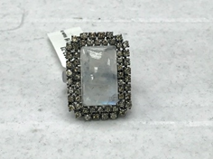 Rectangular Diamond Ring with Opal