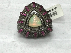 Triangular Shape Diamond Ring with Ruby and Gemstone