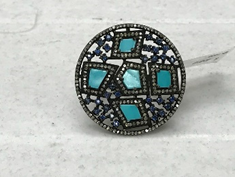 Circle Diamond Ring with Sapphire Stone and Turquoise