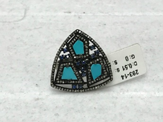 Triangular Diamond Ring with Sapphire Stone and Turquoise