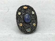 Oval Diamond Ring with Muti-Gemstones