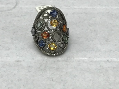 Fancy Shape Diamond Ring with Multi-Color Gemstones