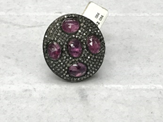 Oval Diamond Ring with Ruby Stones