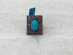 Turquoise and Ruby Embedded Diamond Ring