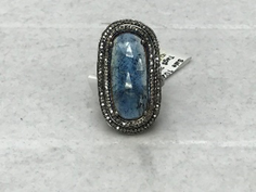Oval Shape Diamond Ring with Blue Gemstones