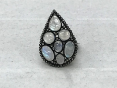 Drop Shape Diamond and Rainbow Moonstone Ring