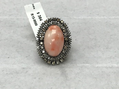 Oval Diamond and Coral Ring