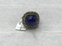 Square Diamond Ring with Blue Gemstone