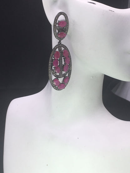 Oval Shape Art Deco Diamond Earrings,