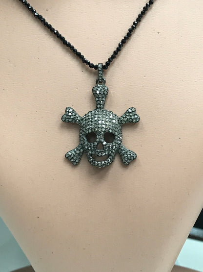 Diamond Charm .925 Oxidized Sterling Silver Diamond Charms, Genuine handmade pave diamond Charm Size Approx 1.28"(32 x 29 MM)