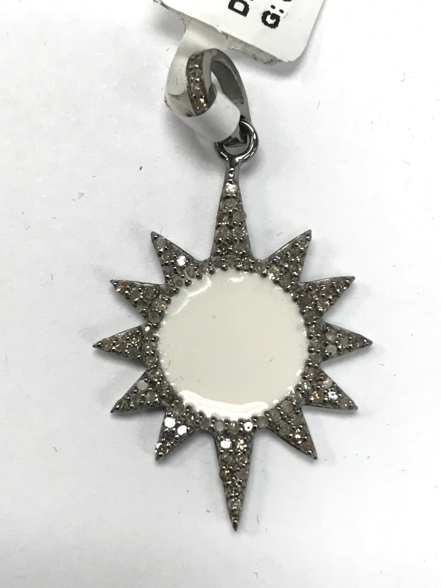 Sun Burst Diamond Charm .925 Oxidized Sterling Silver Diamond Charm, Genuine handmade pave diamond Charm Size Approx (29 x 23 MM)