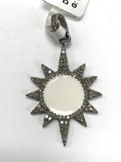 Sun Burst Diamond Charm .925 Oxidized Sterling Silver Diamond Charm, Genuine handmade pave diamond Charm Size Approx (29 x 23 MM)
